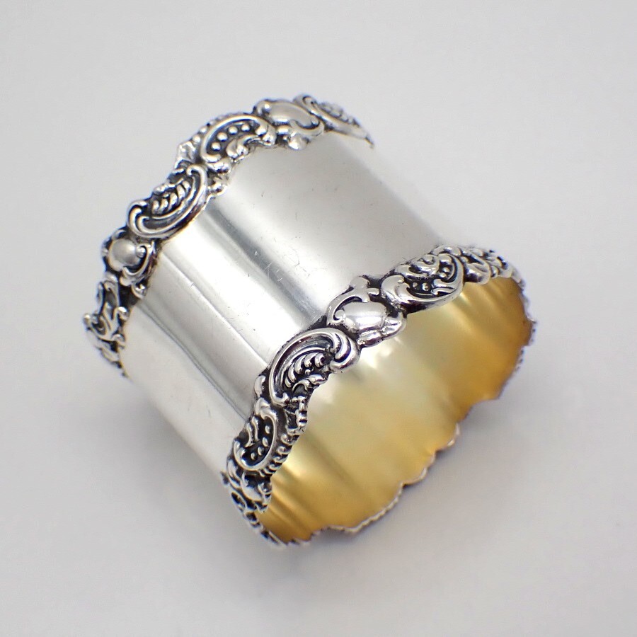 Scroll Border Napkin Ring Watrous Sterling Silver Mono AWL