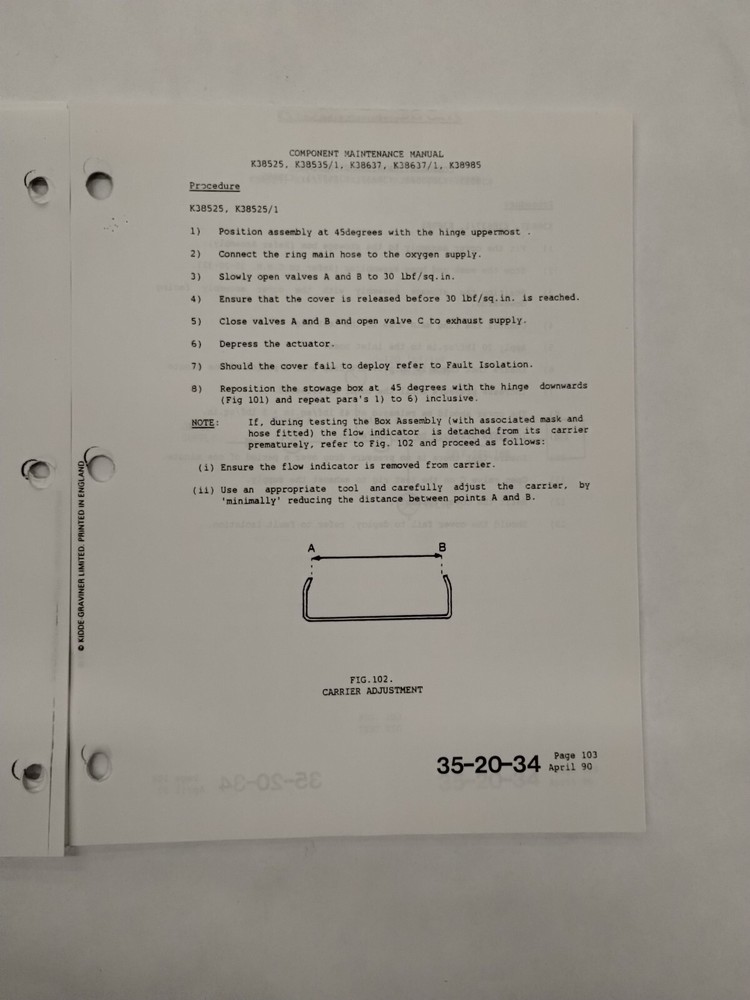 Kidde-Graviner Mask Stowage Box Assemblies Component Maintenance Manual-Original