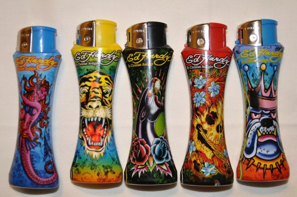 5PC ED HARDY REFILLABLE TATTOO CURVE LIGHTER/RANDOM( Without Gas )
