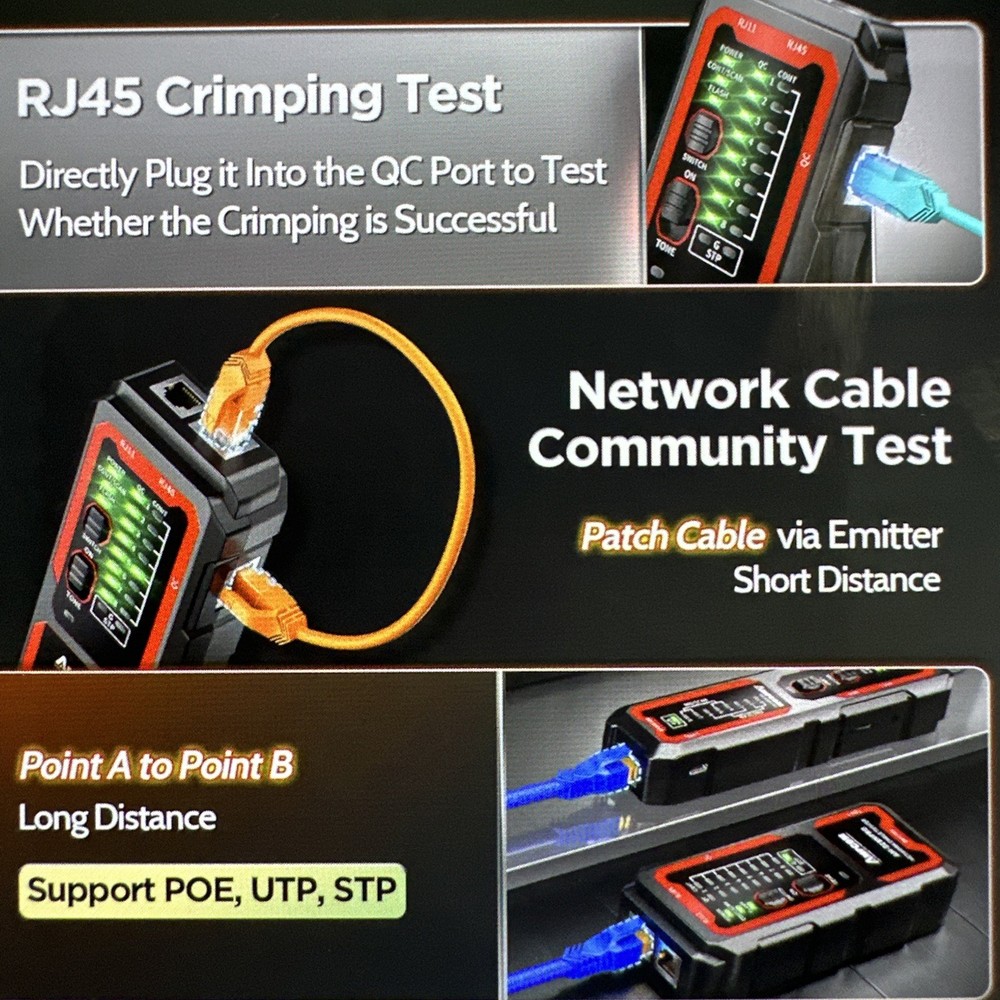 AMPCOM Wire Tracker & Network Cable Tester, PoE-Safe + NCV Detection, RJ45/RJ11