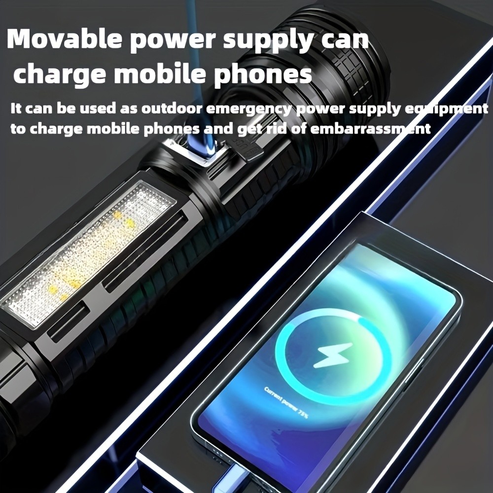 LED Flashlight Strong Light Rechargeable Torch Super Bright with COB Side Lights