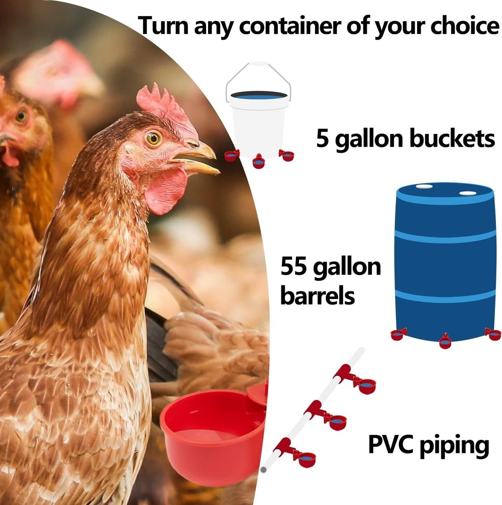 Effortless Automatic Gravity Chicken Waterer - 8 Durable Cups Included