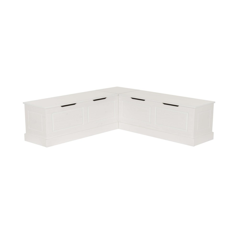 Linon Troyin Backless Corner Nook with Storage in Solid White Pine