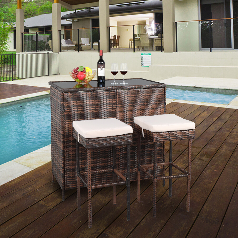 3pc Bar Table Set Pub Dining Set Kitchen Counter W/ 2 Bar Stools & Storage Layer