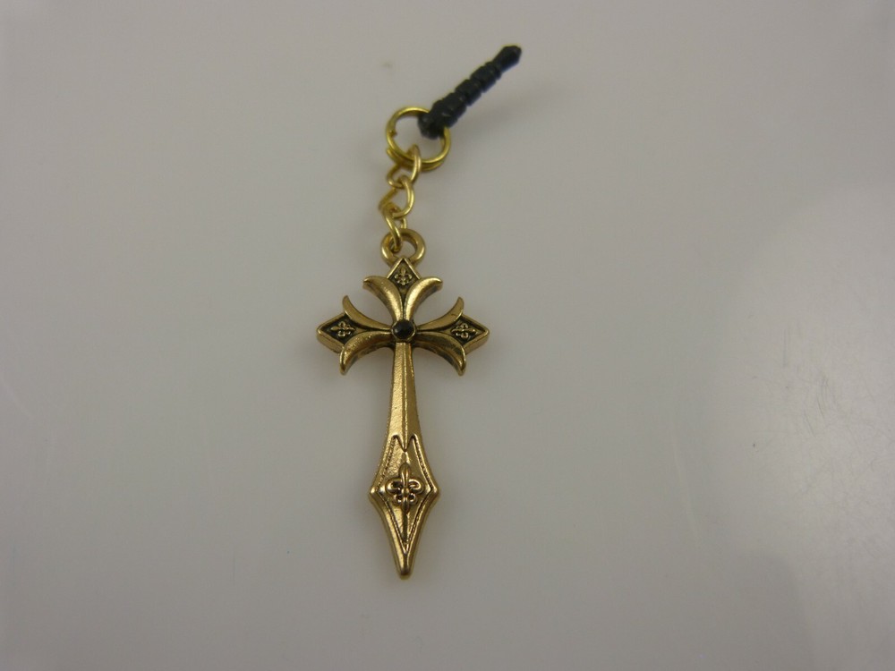 cross gothic goth cell phone Ipad charm ear cap dust plug Gold tone Easter