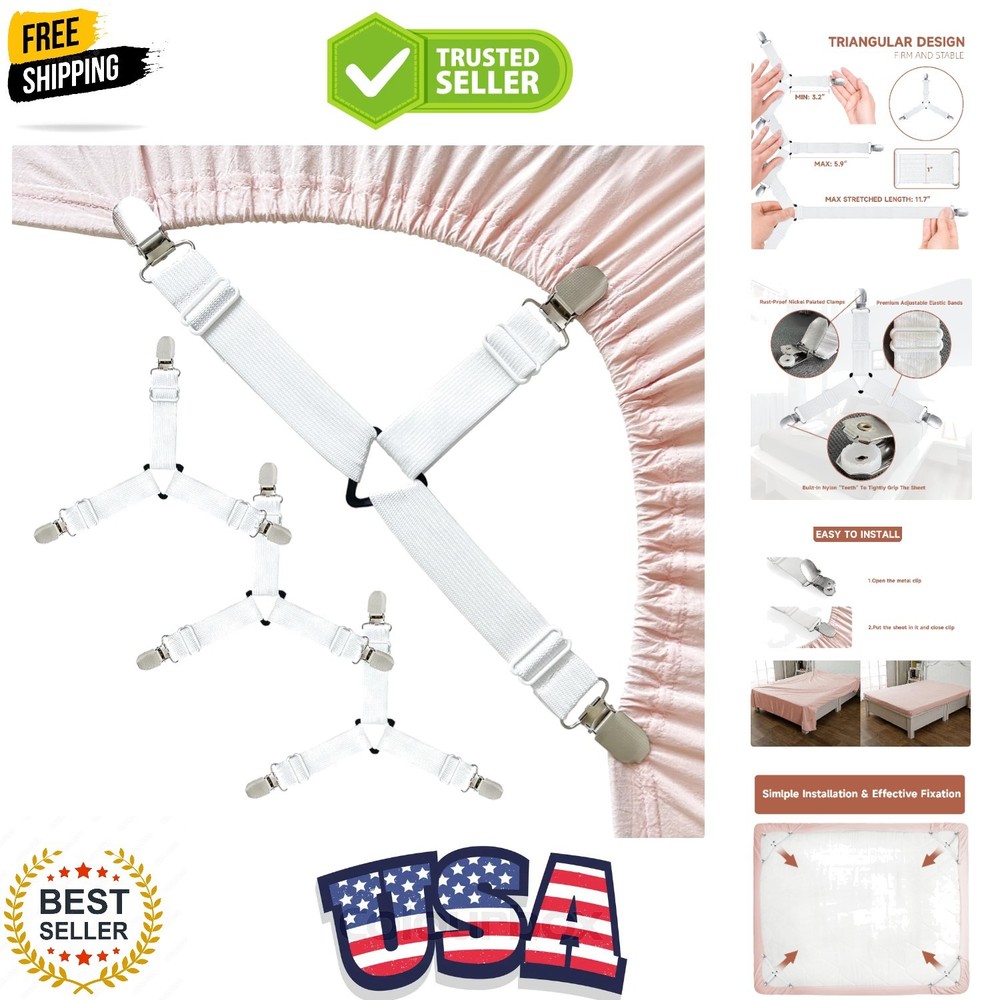 Fitted Bed Sheet Straps - 4-Pc Non-Slip Clips for Secure Bedding & Easy Install