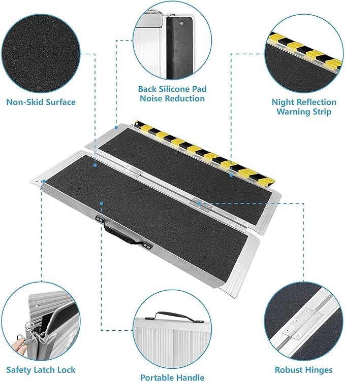Portable Wheelchair ramp 3FT, No-Slip Aluminum Folding Handicap Ramp 800lbs Weig