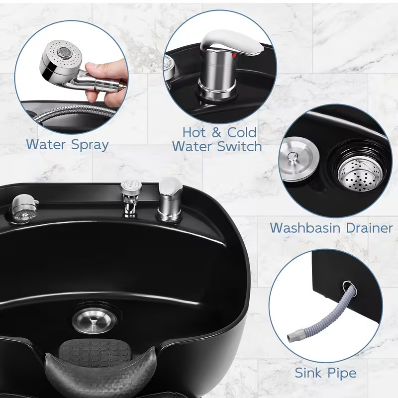 Backwash Barber Shampoo Chair Bowl Sink Unit Station Spa Salon Beauty Equipment