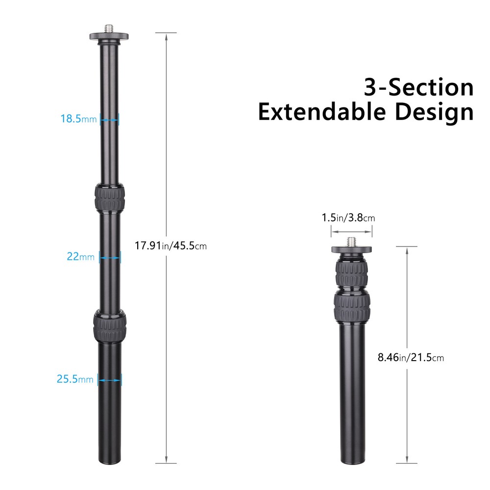 Camera Tripod Center Column Extension Pole Extender Telescopic 3 Section Rod