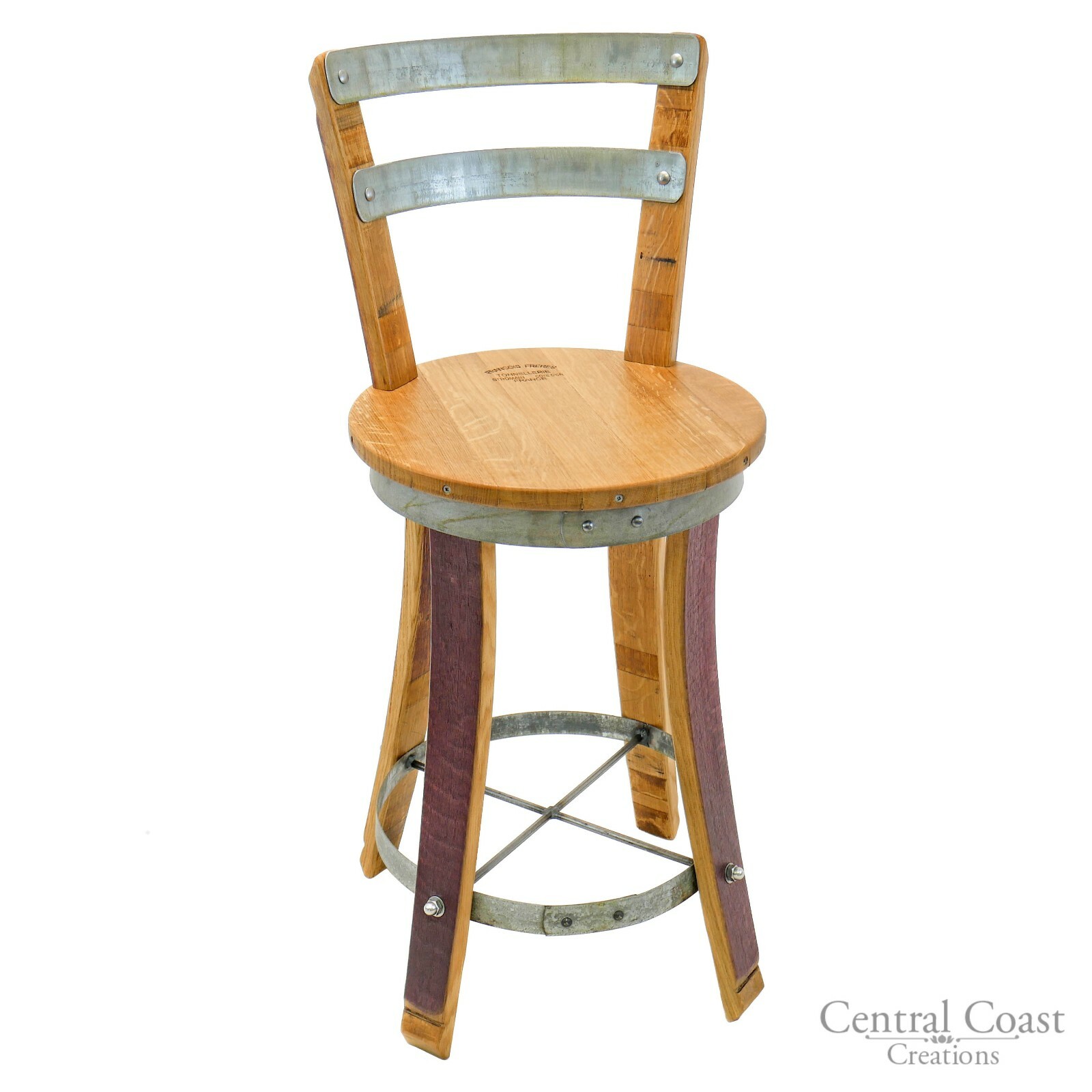 Wine Barrel Stool SWIVEL Top W/ Backrest 24" 26" 30" Sit Height Rustic Furniture