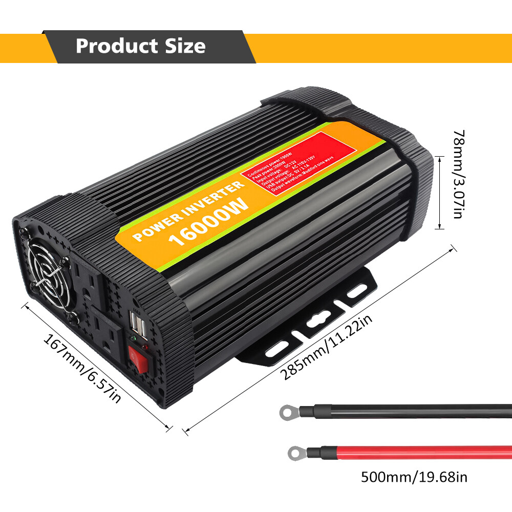 16000W Car Power Inverter DC 12V To AC 110V Pure Sine Wave Solar Converter LCD