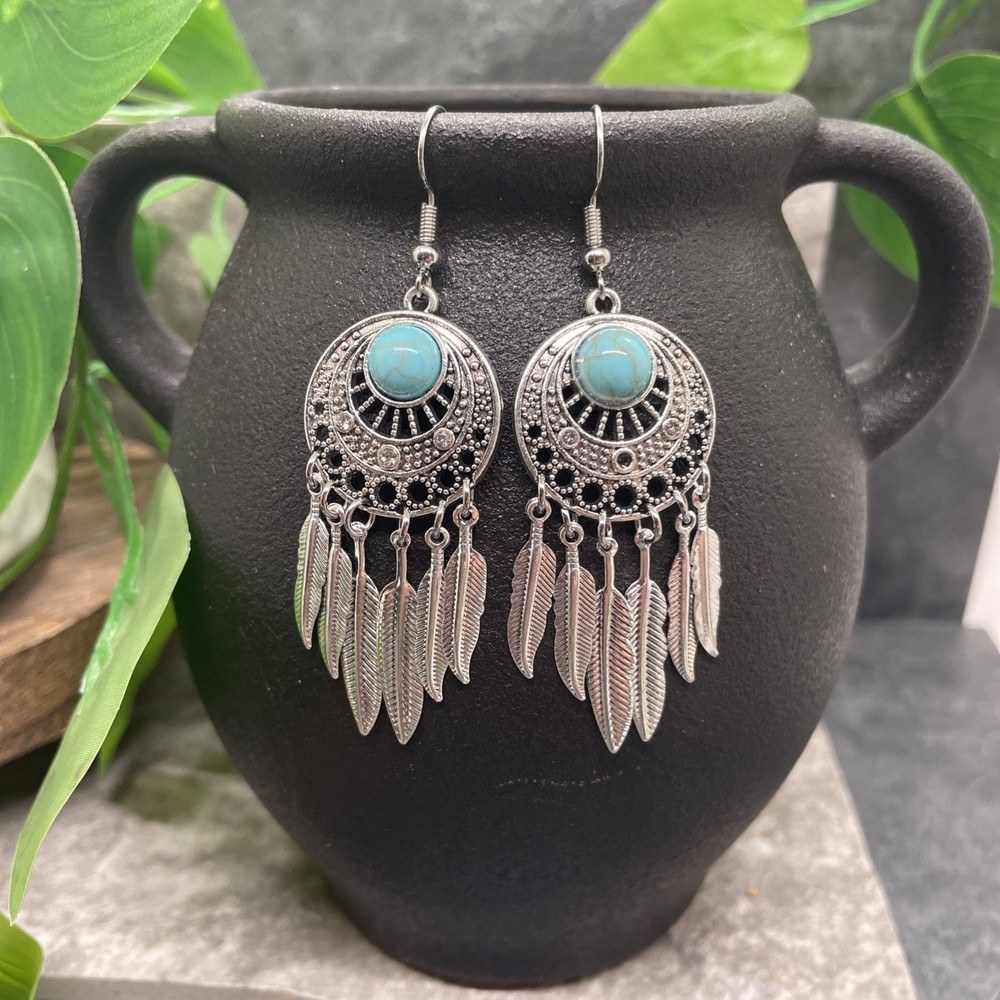 3” Silver-tone Boho Retro Earring Set Drop Dangle New Free Ship B6367