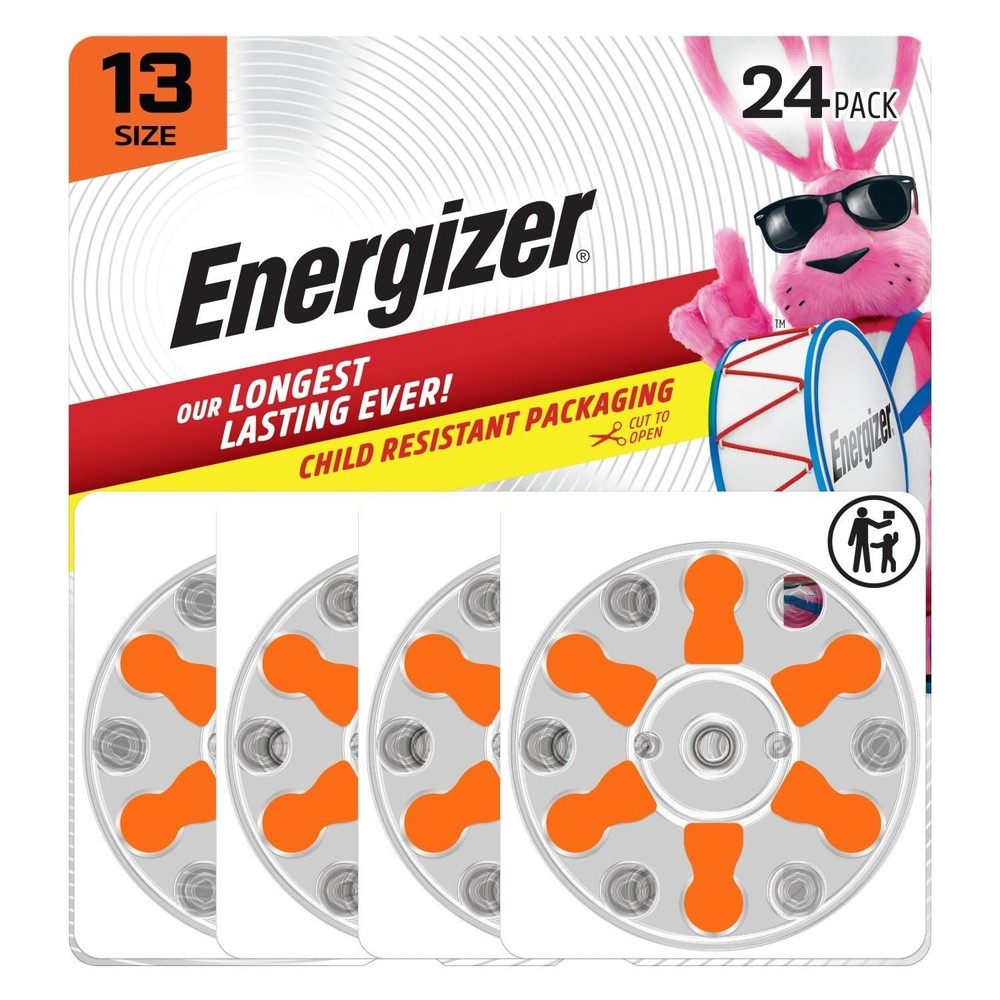 Energizer Hearing Aid Batteries Size 13, Orange Tab, 24 Pack