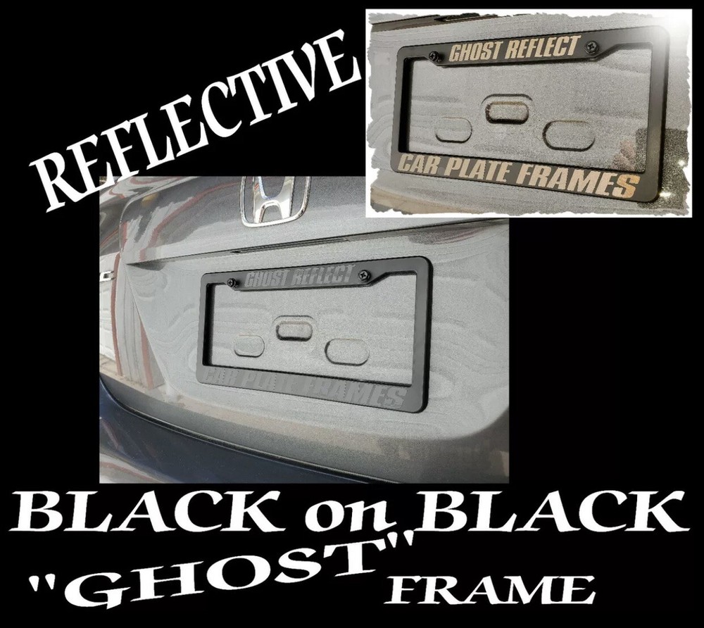 BLACK ON BLACK REFLECTIVE CUSTOM TEXT PERSONALIZED License Plate Frame