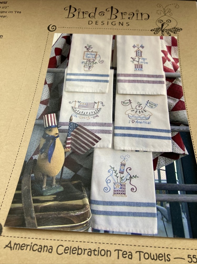 Bird Brain Traceable Embroidery Pattern - Americana Tea Towels used