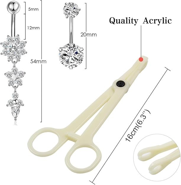 Belly Piercing Kit 13Pcs Belly Button Piercing Kit Includes 2Pcs 14G Belly Bu...