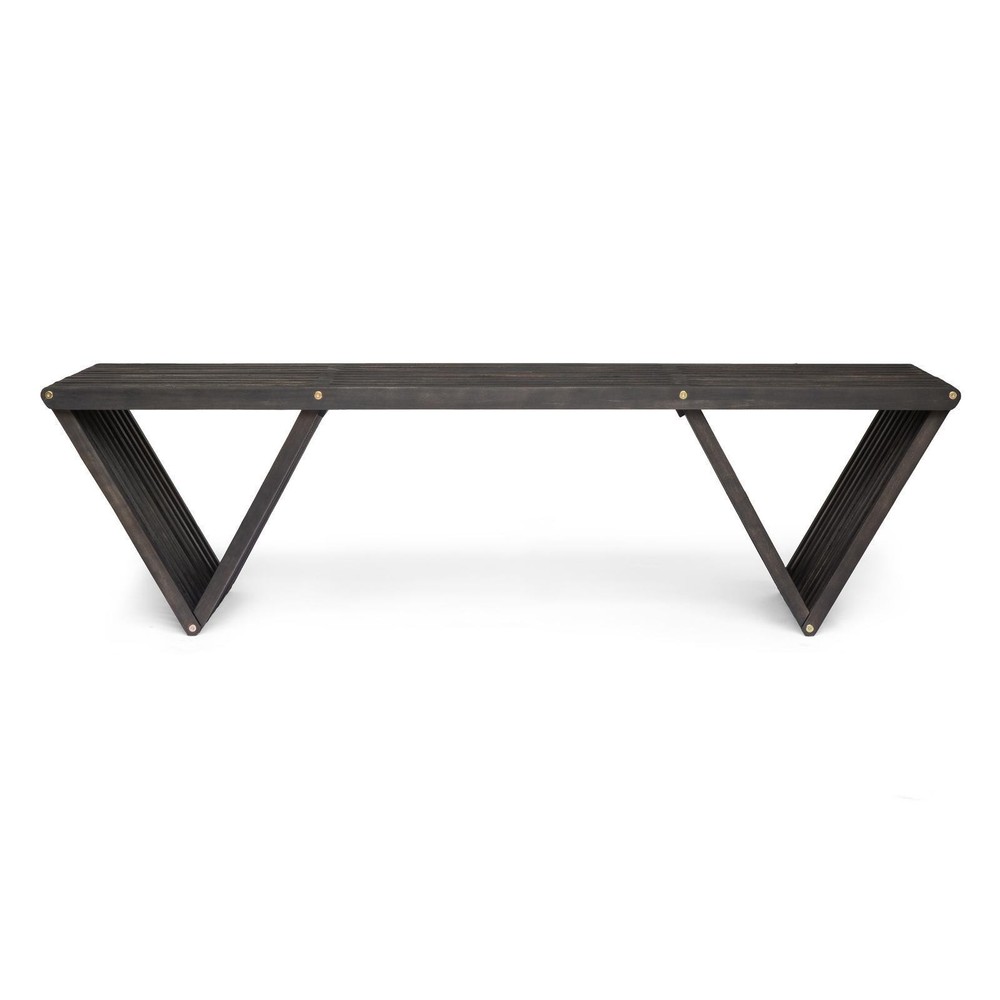 Transitional Outdoor Bench with Modern Triangular Design & Acacia Wood Frame -