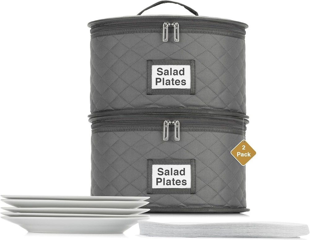 2 Pack 10" Salad Plate Quilted Cases - China Storage Container - Stackable Wi...