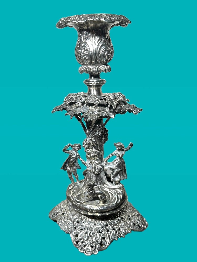 Stunning Antique Solid 800 Silver German Rococo Detachable Candlestick Holder