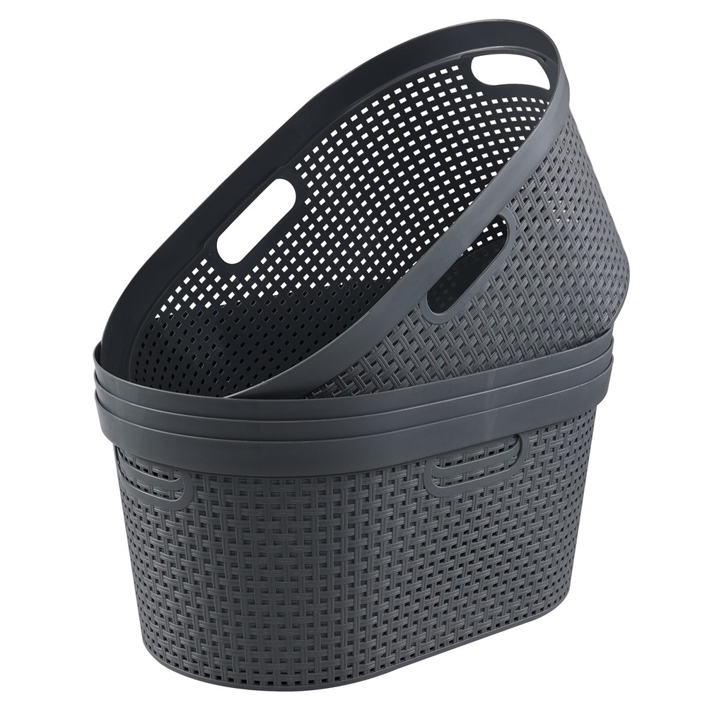 4 Pack Large Laundry Baskets, Plastic Hamper Laundry Basket, 40L, Grey