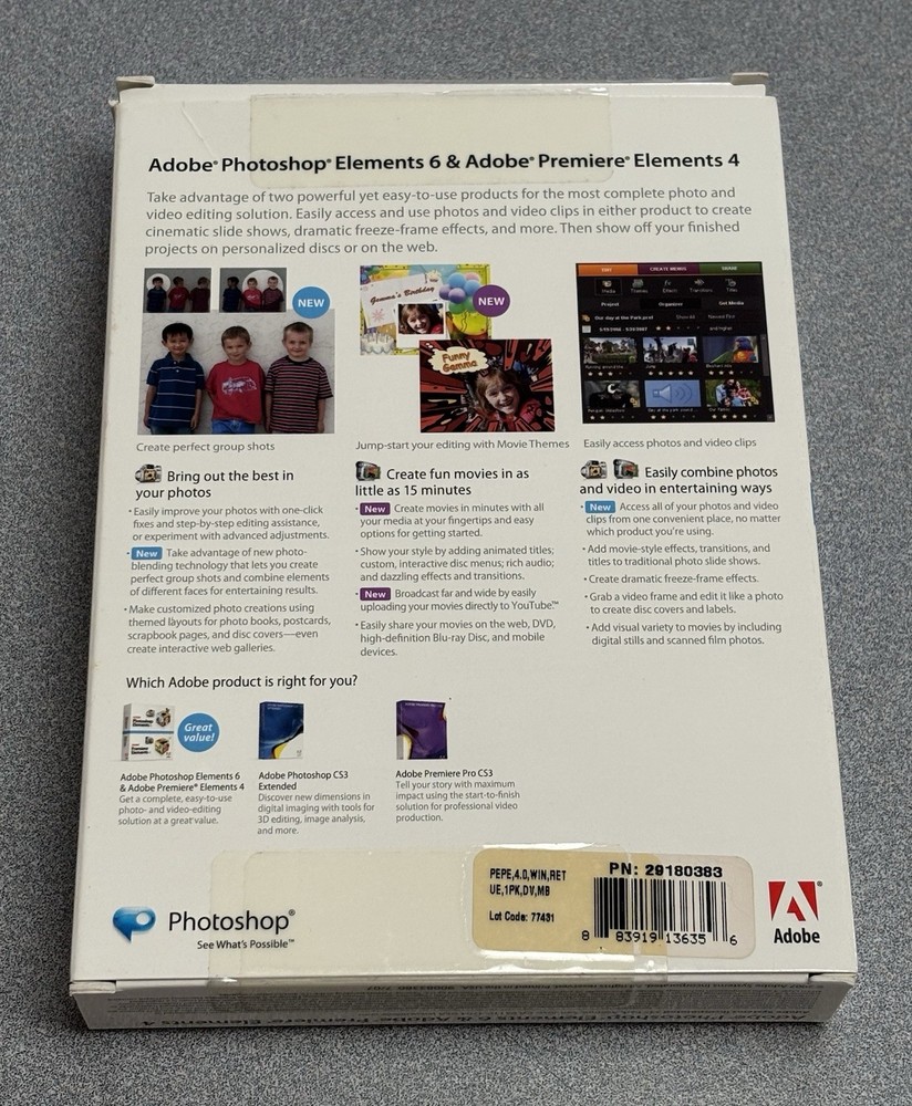 Adobe Photoshop Elements 6 & Premiere Elements 4 PC Clean Discs