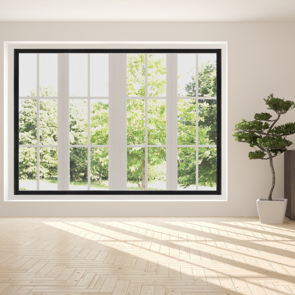Window Screen Mesh 28"x55" Fiberglass Net Mesh Grey Frame Hook and Loop
