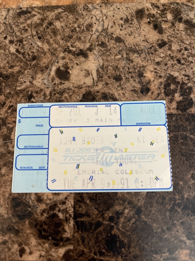 Neil Young Vintage Ticket Stub April 9, 1991 Memorial Coliseum Portland, Oregon