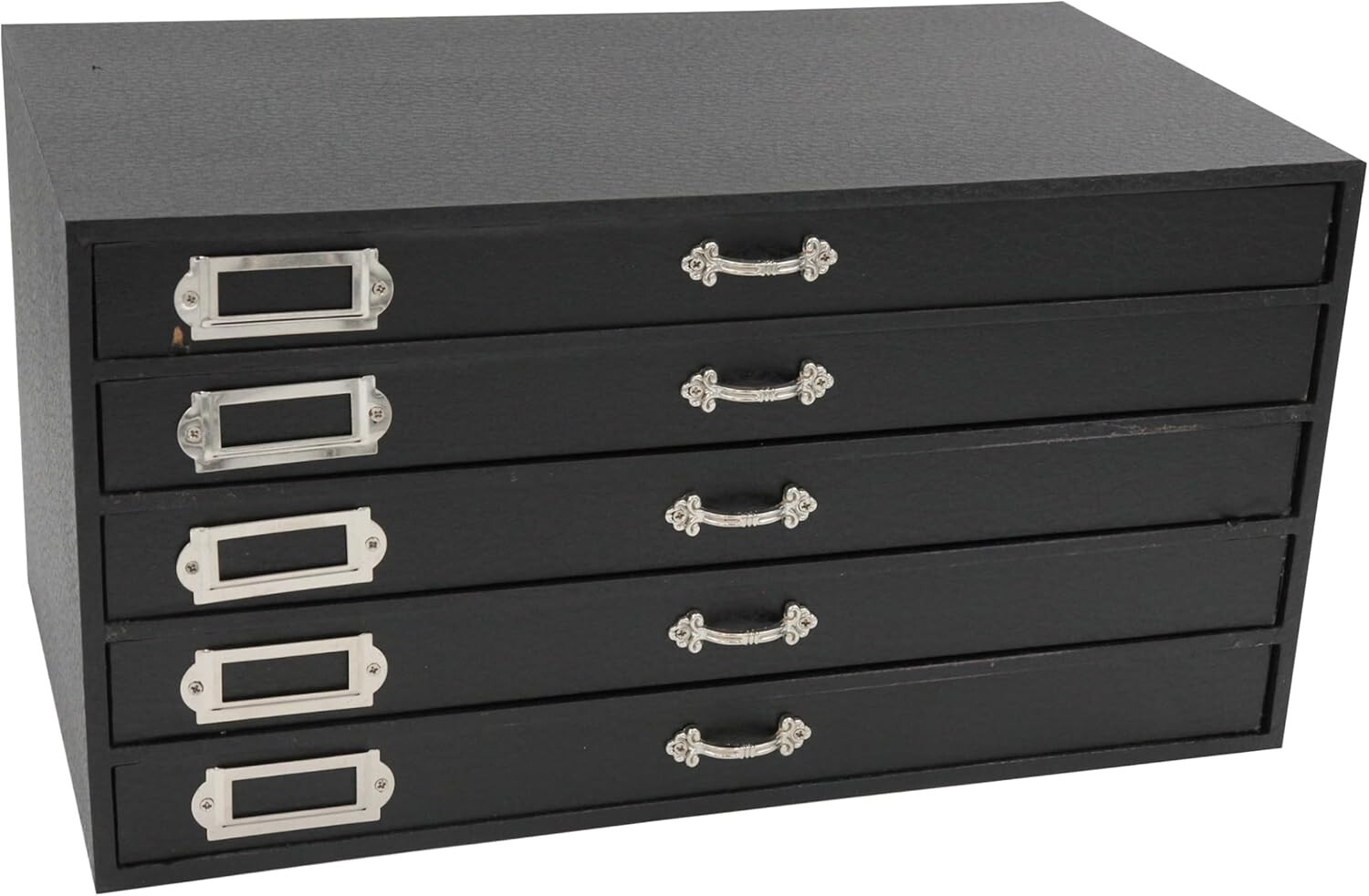 Jewelry Storage Organizer Case Cabinet 5 Drawer Black Faux Leather 15" x 8"