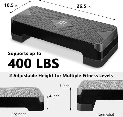 Adjustable Workout Aerobic Stepper, Aerobic Exercise Step Platform Dark Gray