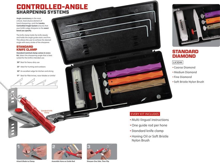 Lansky Standard Diamond System Knife Sharpener 3-Stone Kit
