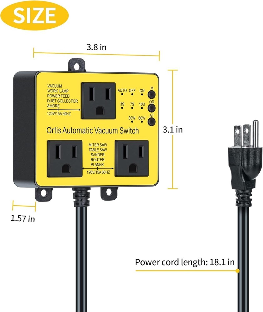 Automatic Vacuum Switch Extra Outlet Dust Control Delay On/Off Power Tools