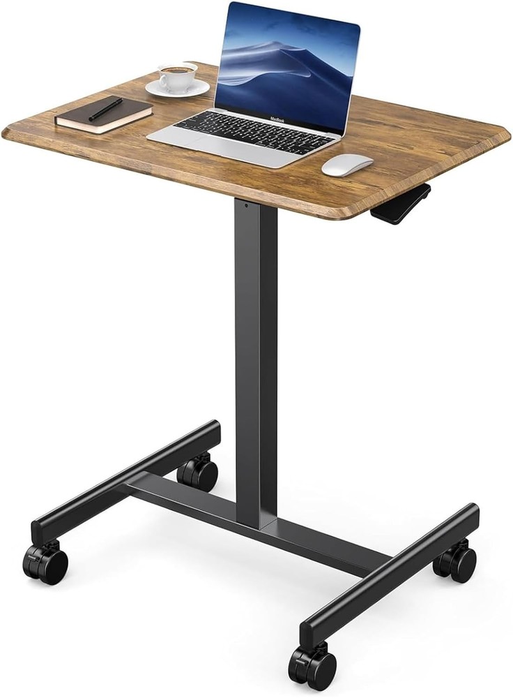 Small Standing Desk Mobile Portable Rolling Laptop PC Table on Wheels Adjustable