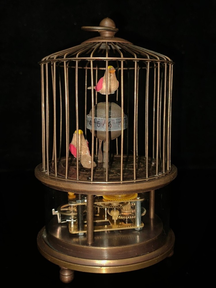 Chinese Rare brass birdcage Mechanical Table Clock