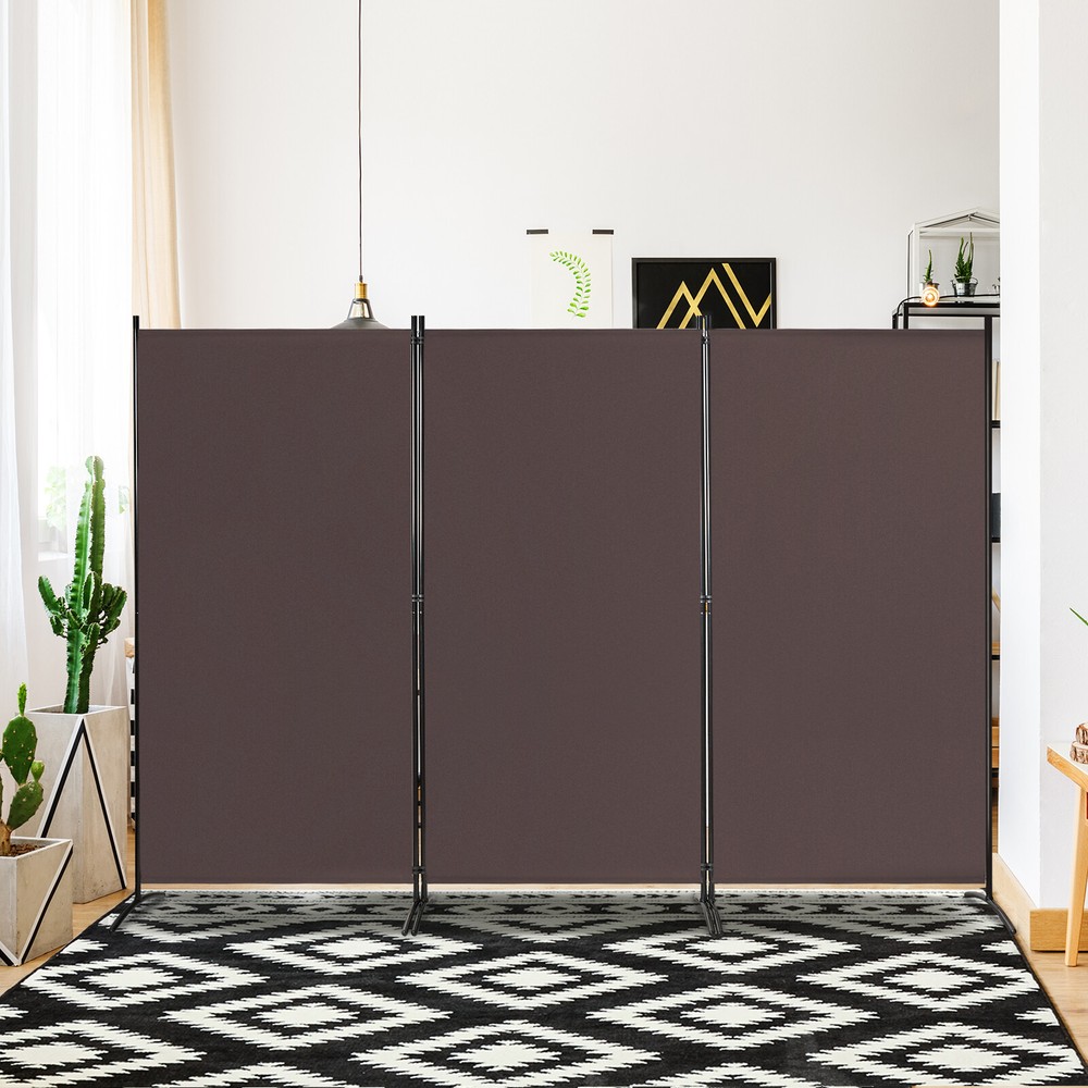 3-Panel Room Divider Folding Privacy Partition Screen for Office Room Brown
