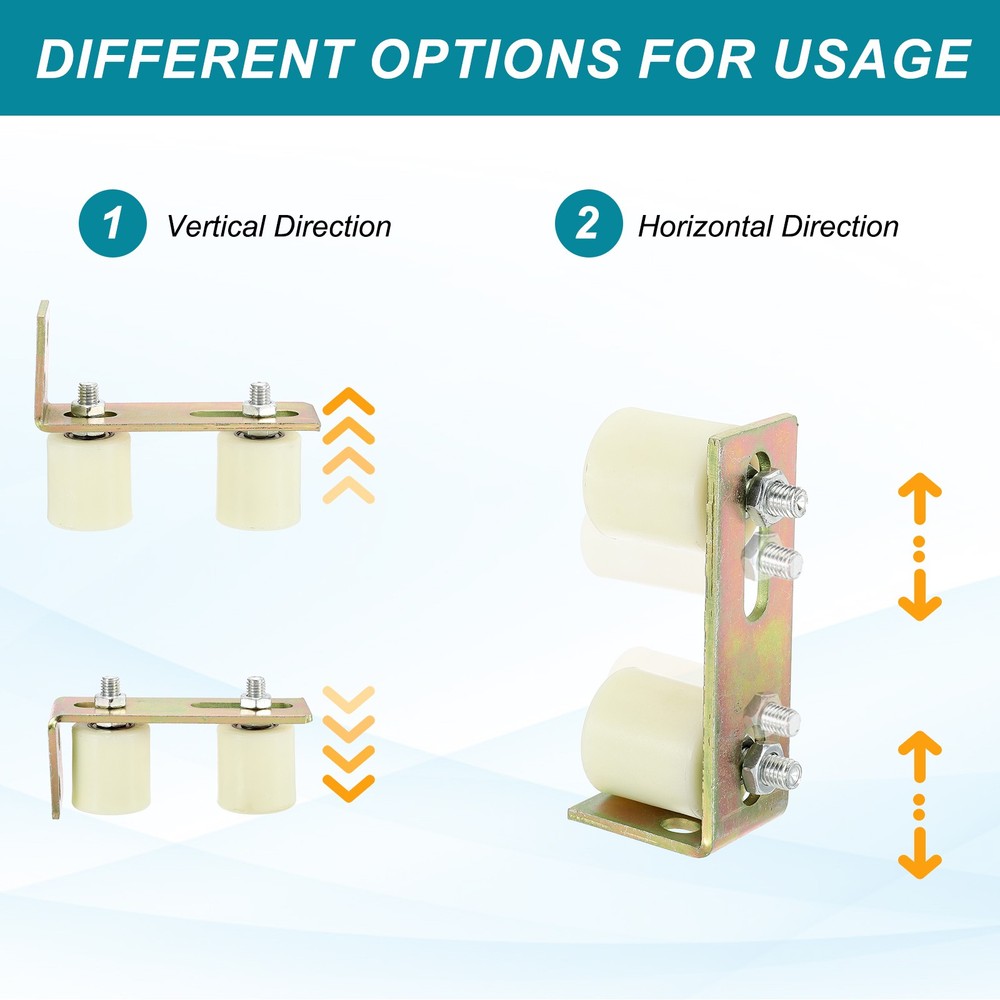 4Set Slide Gate Guide Roller 2" Adjustable Nylon Rollers with Bracket, White