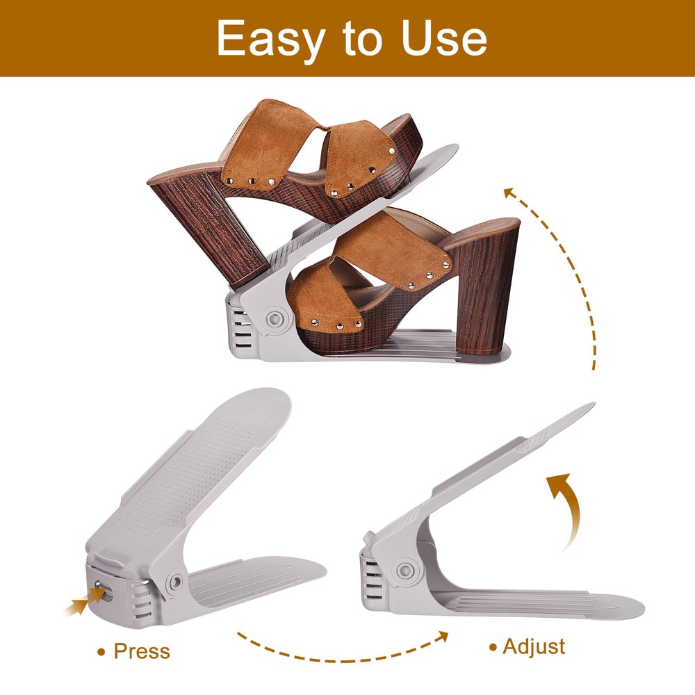 20pcs Shoe Slots Organizer Adjustable Double Layer Space Saving Shoe Rack Gray