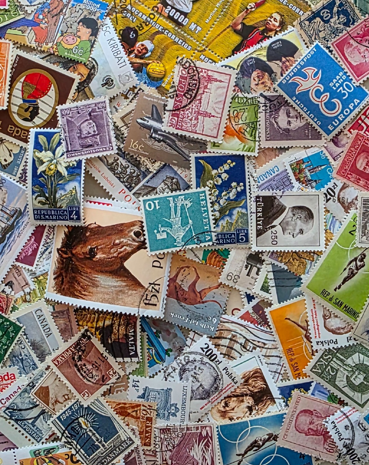 Worldwide Stamp Collection Lot (1000) - Mixed Vintage - Used Off Paper and MNH