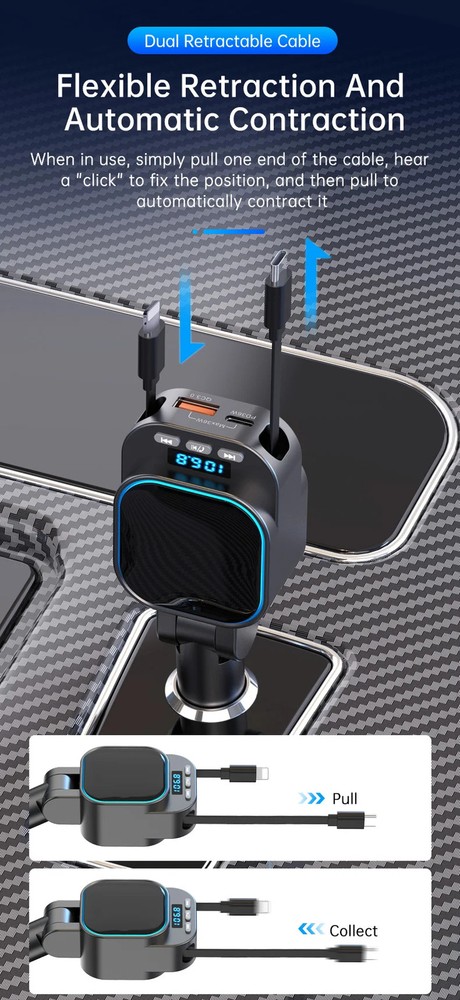 FM Transmitter Bluetooth 5.3 Car MP3 Player 96W PD Type-c+QC3.0 Fast Car Charger