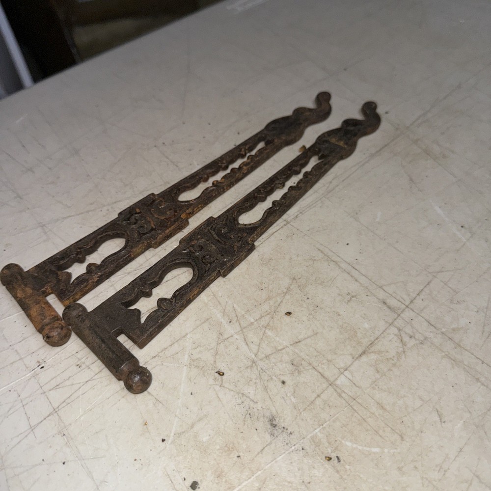 Antique Pair Cast Iron Swing Arm Hooks missing brackets