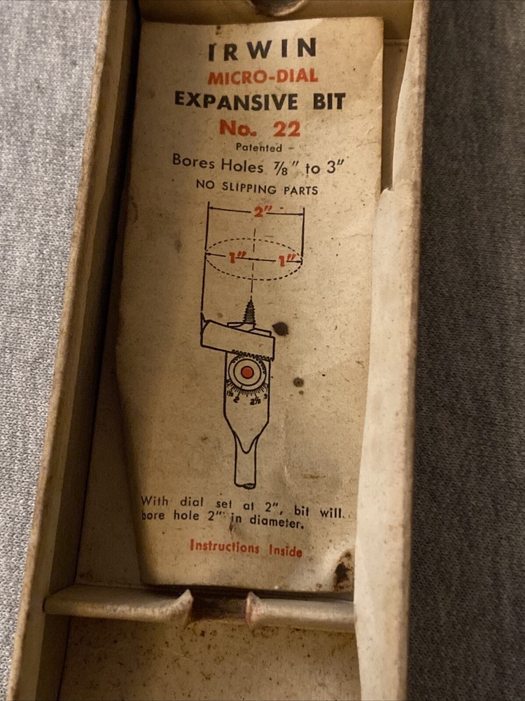 Vintage Irwin Micro Dial Expansive Bit no22 In Original Box With Instructions