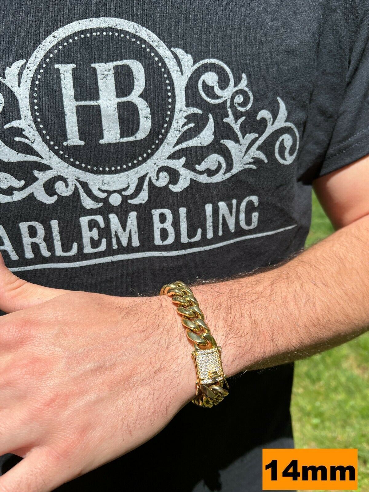 Real Miami Cuban Link Bracelet 1ct CZ Iced Clasp 14k Gold Plated Stainless Steel