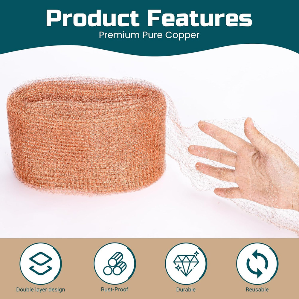 Copper Mesh Rodent Control 5In X 30Ft Rustproof Pure Copper Mesh Roll for Slu...