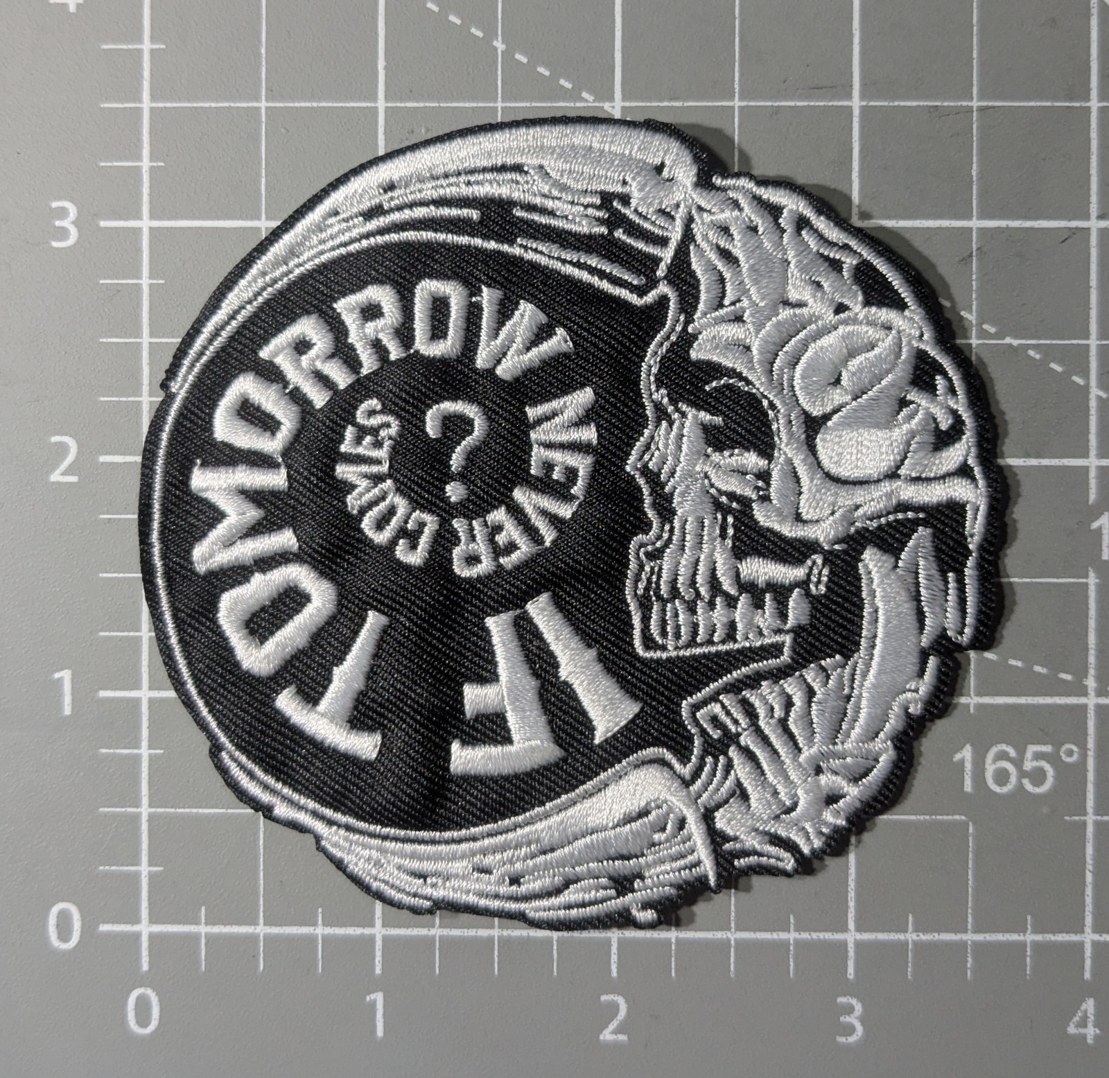 Skull Patch if Tomorrow Never Comes Embroidered Goth Black White Iron On 3.5"