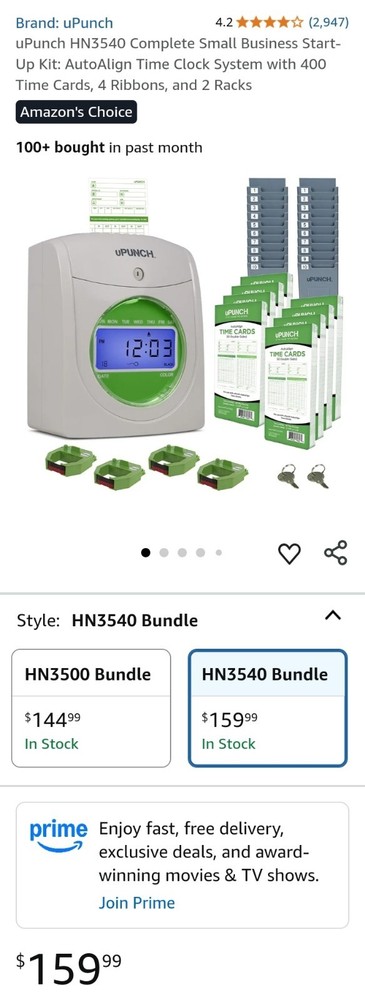 uPunch HN3540 Complete Small Business Start-Up Kit: AutoAlign Time Clock System