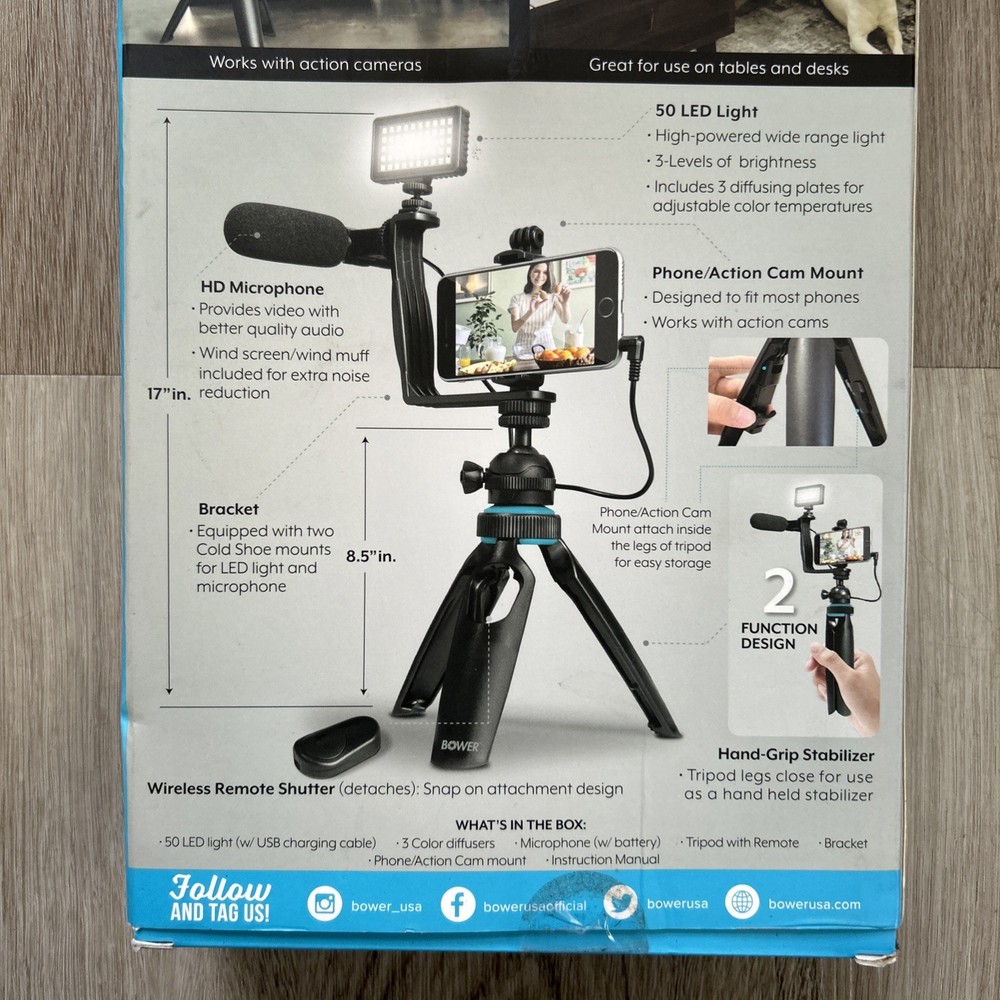 Bower Ultimate Vlogger Kit Smartphone Self Record Tripod Vlogging Setup New