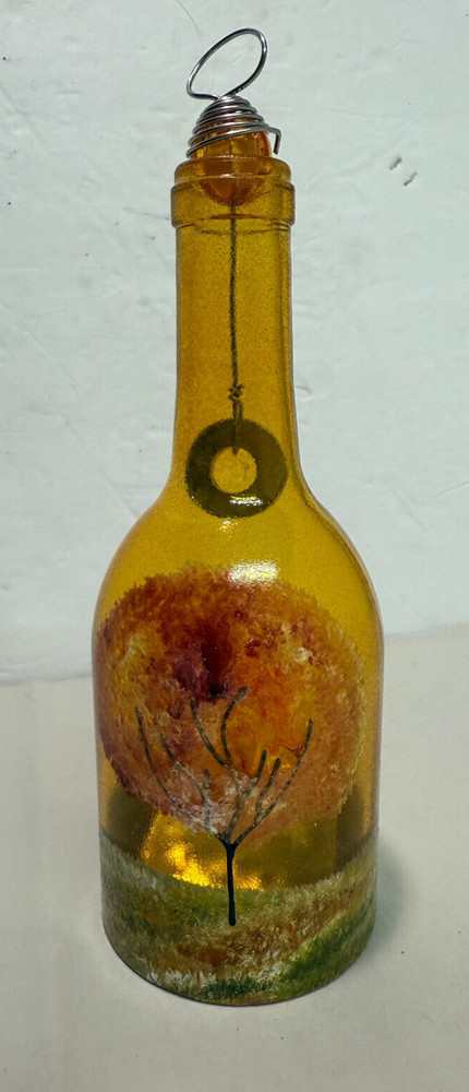 Amber Hand Painted Fall Decor Cut Wine Bottle Wind Chime