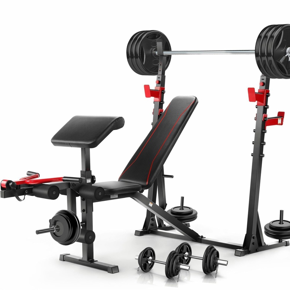 900LBS Multi-Functional Adjustable Olympic Weight Bench with Squat Rack for Home