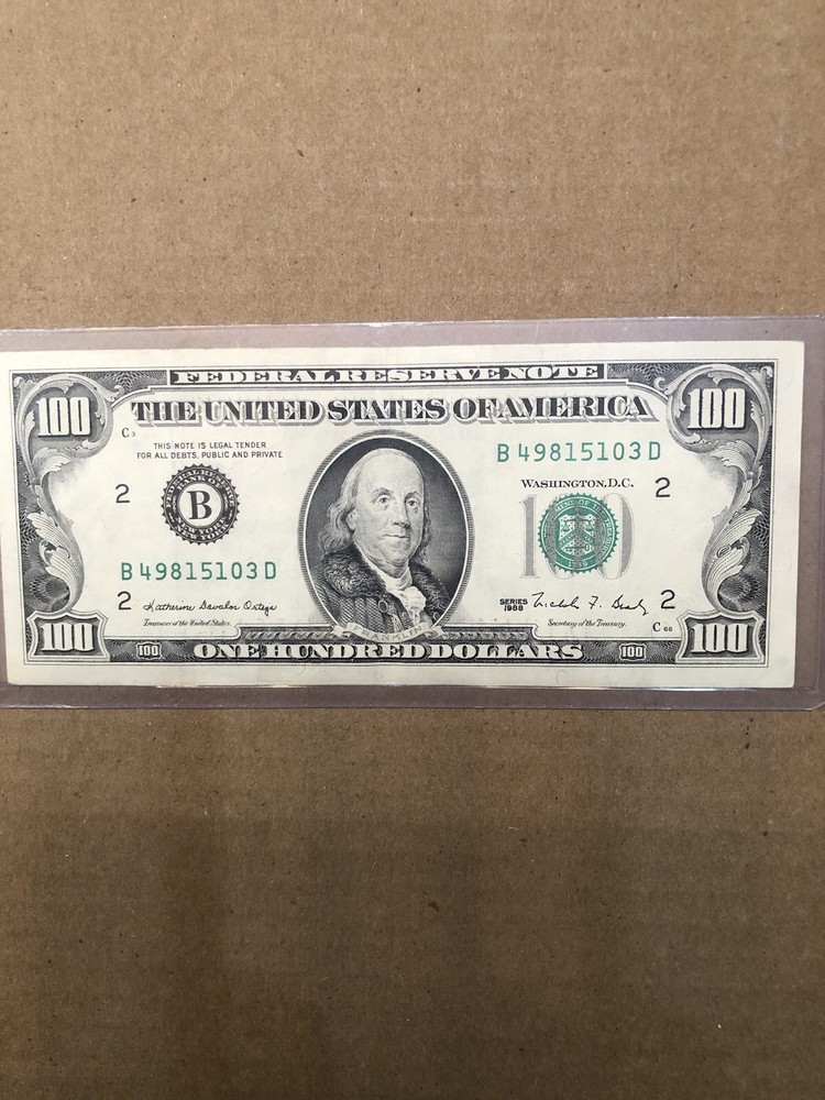 Older 1988 $100 Dollar Offset print Error circulatedNote