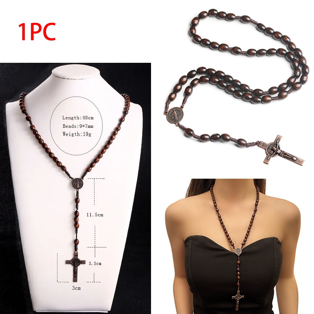 Rosary Cross Crucifix Handmade Wooden Beads Catholic Christian Traditional Style