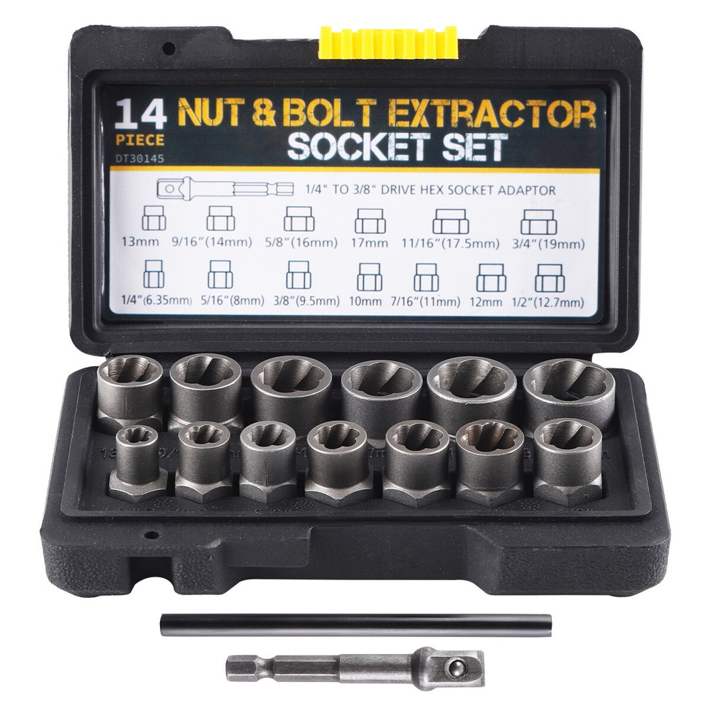 15PC Impact Bolt Nut Remover Extractor Socket Tool Set for Damaged Rusted Frozen